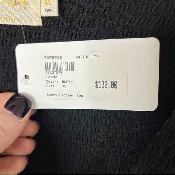 Evereve Nation Bunny Smocked Tee Shirt Black Size XL Long Sleeve Scoop Neckline - Picture 10 of 10